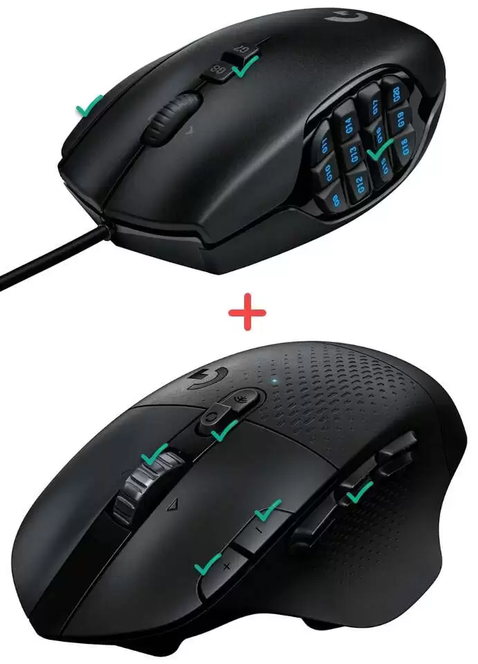 Logitech G600 MMO Gaming vs Razer Naga X Side-by-Side Mouse Comparison 